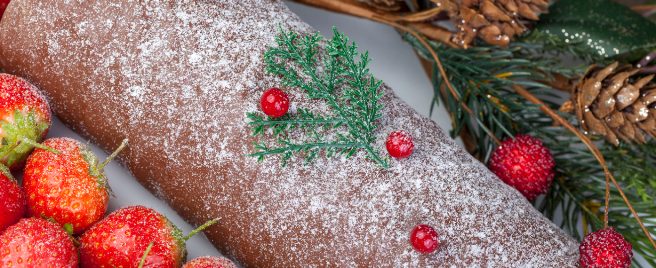 Bûche au chocolat et aux fraises